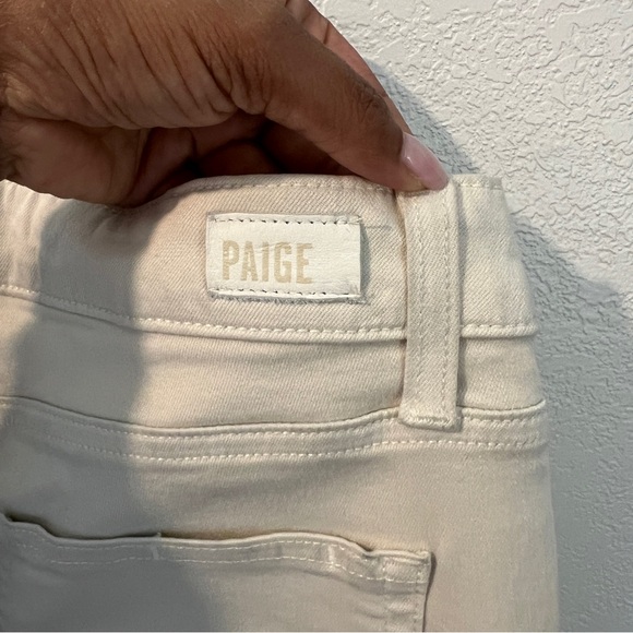 PAIGE Rory High Rise Cropped Flare Jeans Neutral Cream Raw Cut Off Hem Size 31 - Picture 7 of 15
